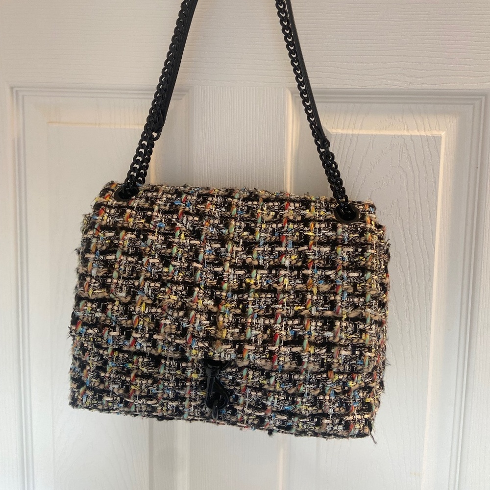 Rebecca Minkoff black tweed Edie shoulder crossbody bag